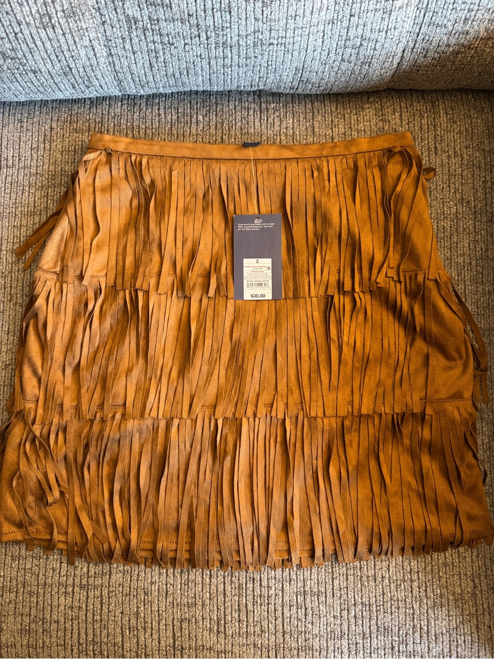 Fringed Mini Skirt - Camel Brown